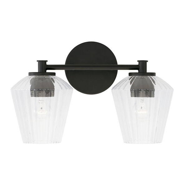 Beau Matte Black Two-Light Bath Vanity with Clear Fluted Glass Shades, image 2