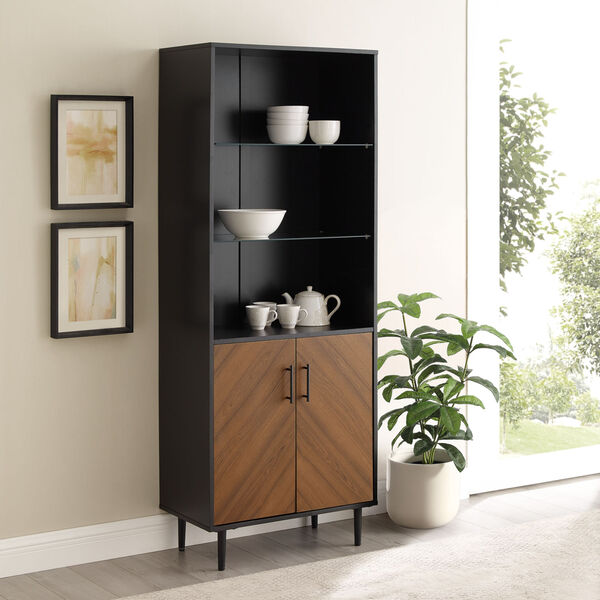 Hampton Solid Black and Brown Bookmatch Door Two-Tone Hutch, image 3