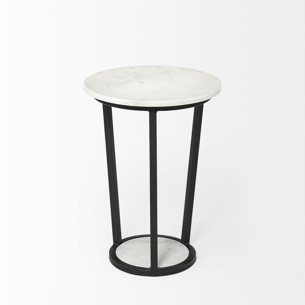 Bombola I White and Black Round Marble Top End Table, image 4