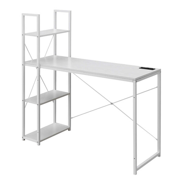 Designs2Go White Office Workstation with Charging Station and Shelves, image 6