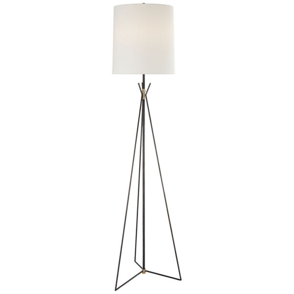 Tavares Large Floor Lamp in Aged Iron and Hand-Rubbed Antique Brass with Linen Shade by Thomas O'Brien, image 1