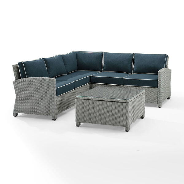 Bradenton Gray and Navy Outdoor Wicker Sectional Set, 4-Piece, image 1