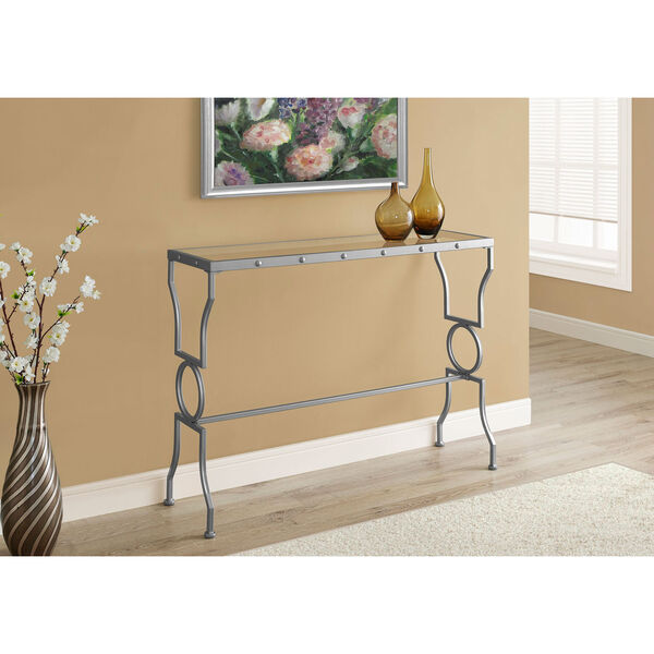 Console Table - Silver Metal with Tempered Glass, image 1