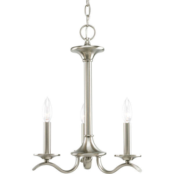 Inspire Brushed Nickel Three-Light Chandelier with Beige Linen Shade Linen Shades, image 3