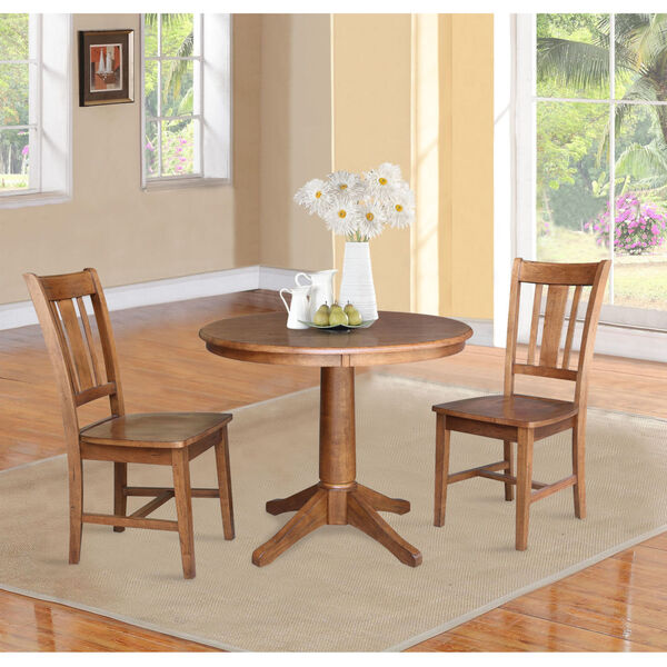 San Remo Distressed Oak 36-Inch Round Top Pedestal Table with Two Chair, Set of Three, image 1