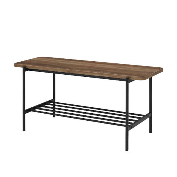Athena Rustic Oak and Black Wooden Bench with Metal Shelf, image 5