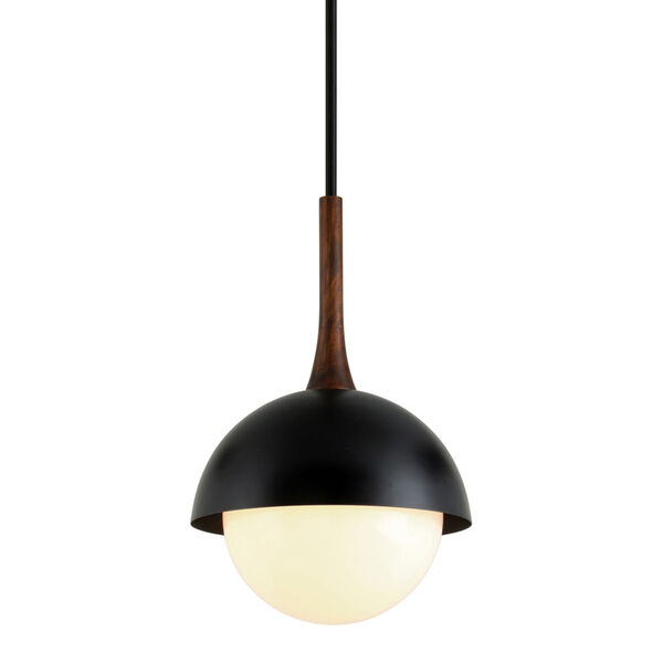 Cadet Black and Natural Acacia One-Light 15-Inch Pendant, image 1