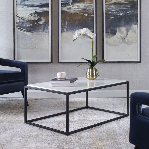 Vola Satin Black and White Marble Coffee Table, image 1