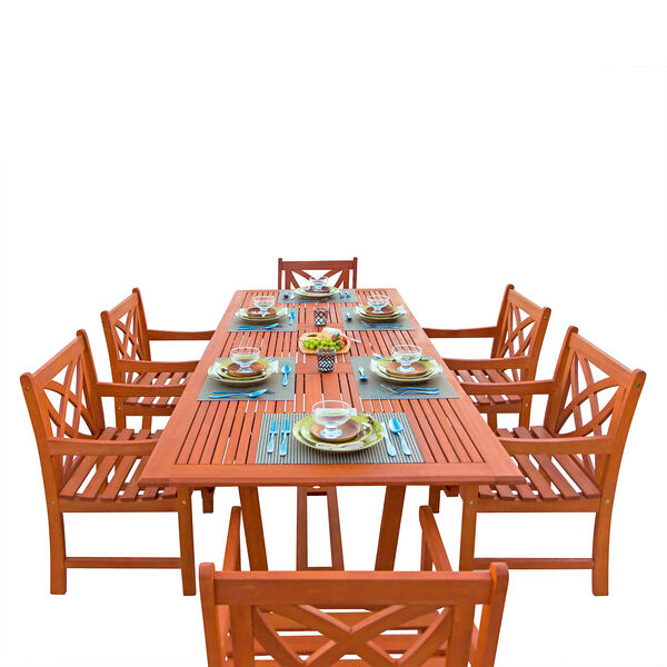 Malibu Outdoor 7-piece Wood Patio Dining Set with Extension Table, image 1