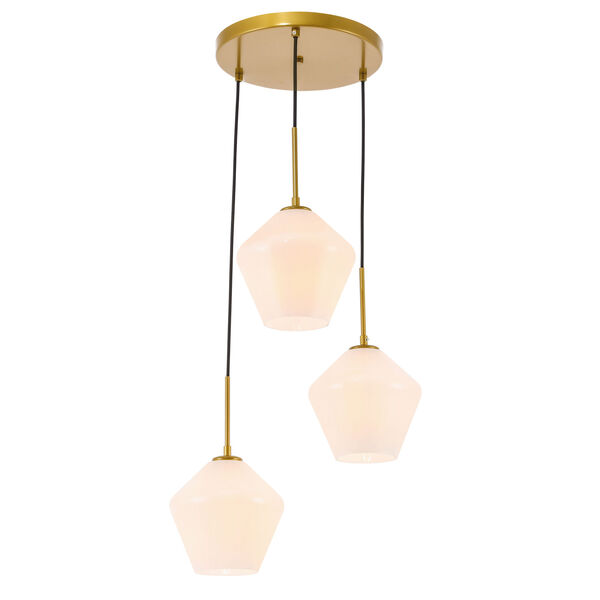 Gene Brass 18-Inch Three-Light Pendant with Frosted White Glass, image 6