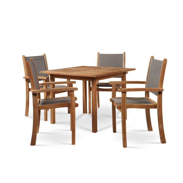 Pearl Taupe Teak Square Table Outdoor Dining Set, 5-Piece, image 2