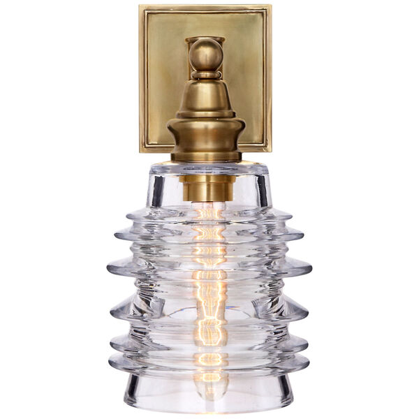 Covington Sconce in Antique-Burnished Brass with Clear Ribbed Wide Glass by Chapman and Myers, image 1