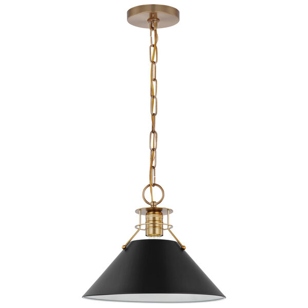 Outpost Matte Black and Burnished Brass 13-Inch One-Light Pendant, image 1