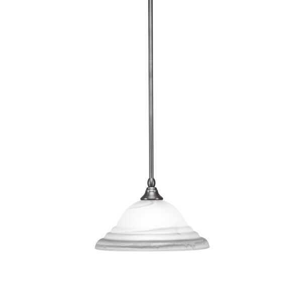 Any Brushed Nickel 12-Inch One-Light Pendant with White Alabaster Swirl Glass, image 1