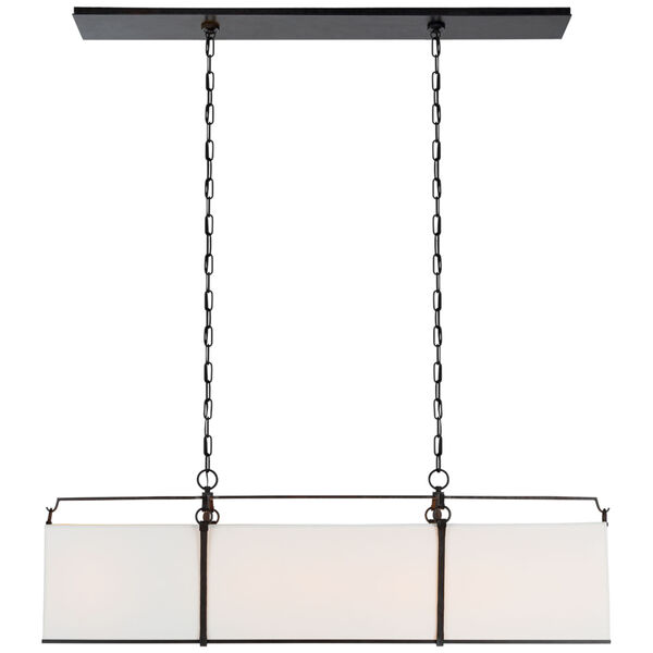 Aspen Large Linear Chandelier in Blackened Rust with Linen Shade by Ian K. Fowler, image 1
