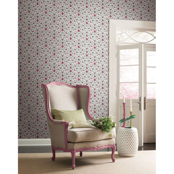 Grandmillennial Red Vintage Blooms Pre Pasted Wallpaper - SAMPLE SWATCH ONLY, image 1