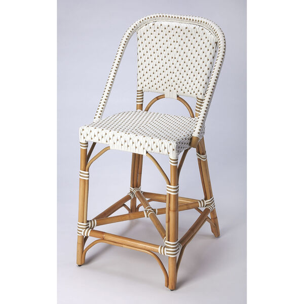 Solstice White and Tan Rattan Counter Stool, image 1