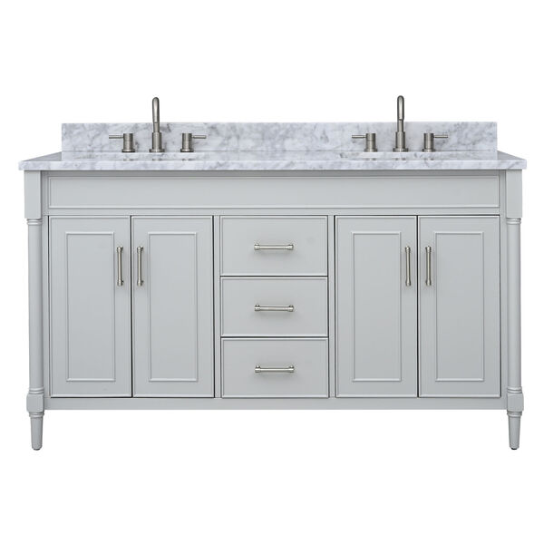 Bristol Light Gray 61-Inch Vanity Set with Carrara White Marble Top, image 1