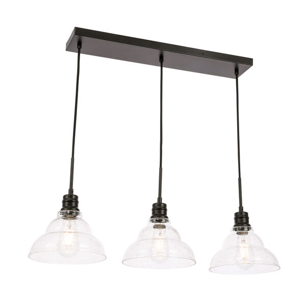Clive Black Three-Light Pendant with Clear Seeded Glass, image 4