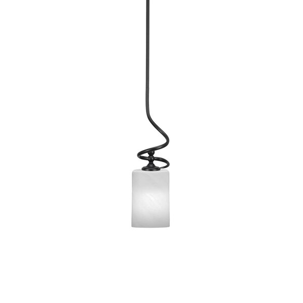 Capri Matte Black One-Light Mini Pendant with White Cylinder Marble Glass, image 1