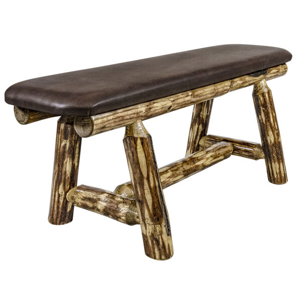 Glacier Country Stain and Lacquer Plank Style Bench with Saddle Upholstery, image 1