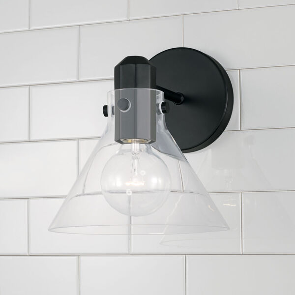 Greer Matte Black One-Light Sconce with Clear Glass, image 3