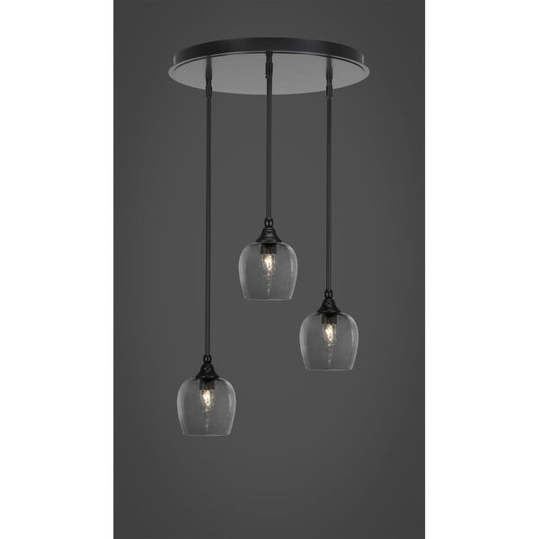 Empire Matte Black 19-Inch Three-Light Cluster Pendalier with Six-Inch Clear Bubble Glass, image 2