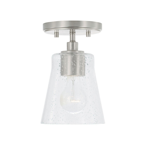 HomePlace Baker Brushed Nickel One-Light Mi Pendant with Clear Seeded Glass, image 1
