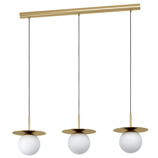 Arenales Brushed Brass Three-Light Pendant with White Opal Glass, image 1