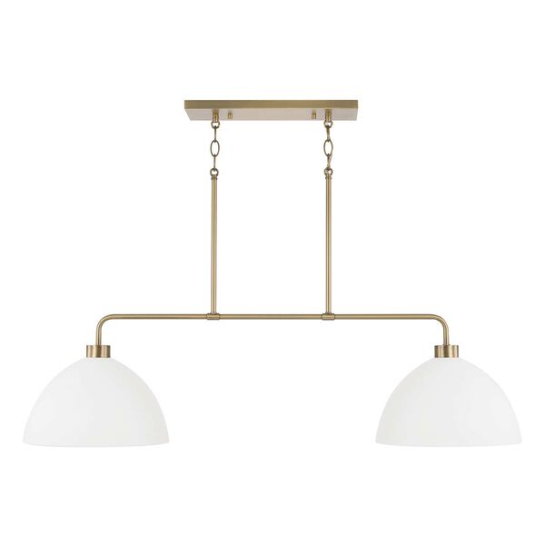 Ross Aged Brass and White Two-Light Chandelier, image 1