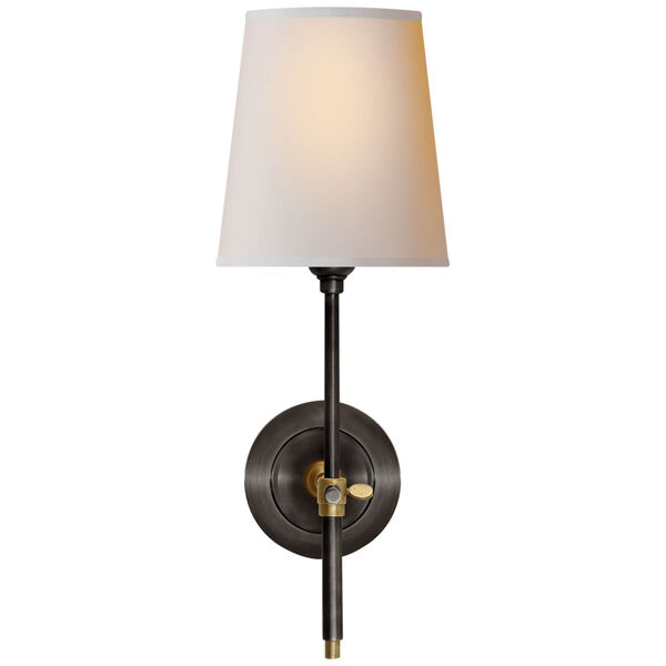Bryant Sconce in Bronze and Hand-Rubbed Antique Brass with Natural Paper Shade by Thomas O'Brien, image 1