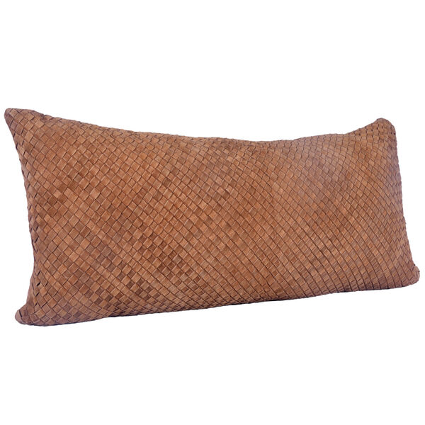 Tan 30 In. X 14 In. Suede Basket Weave Long Lumbar Throw Pillow, image 1