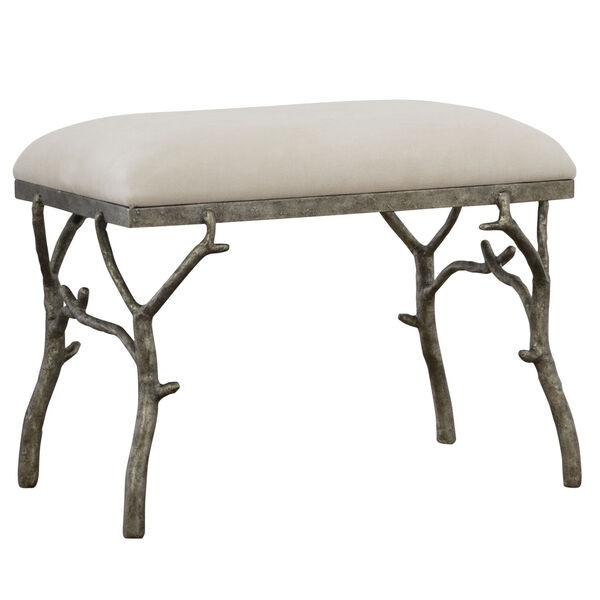 Lismore Antique Silver Small Fabric Bench, image 1