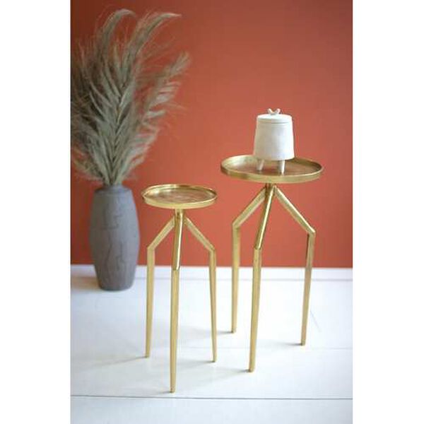 Rattan Wood Antique Brass Aluminum Cocktail Tables, Set of Two, image 1