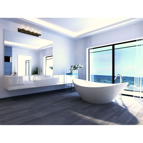 Callista Matte Black Five-Light Bath Vanity with Clear Glass Shade, image 2
