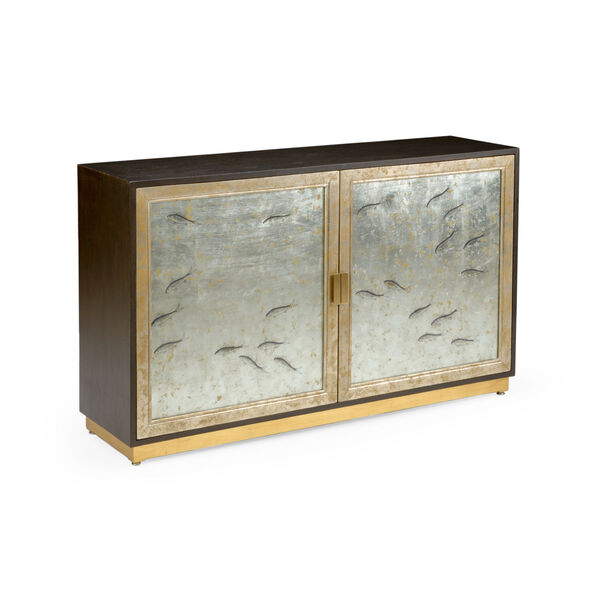 Gold and Silver Chinoiserie Cabinet Fish Cabinet, image 1