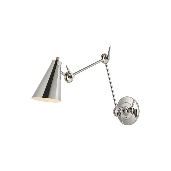 Signoret Polished Nickel and White One-Light Swing Arm Wall Sconce, image 1