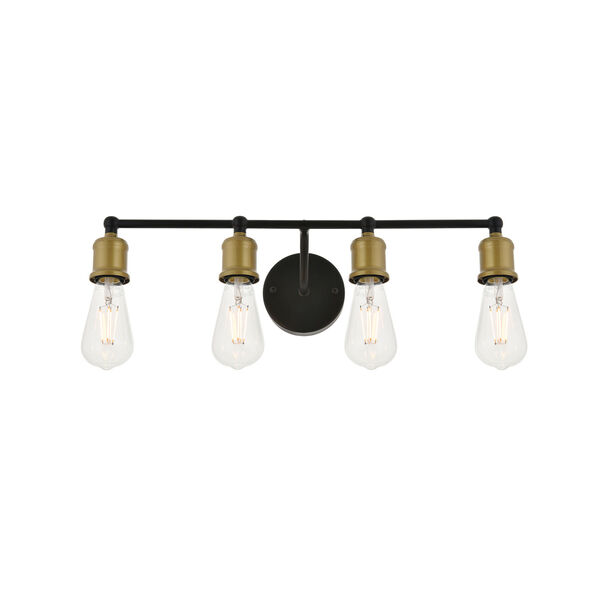 Serif Brass and Black Four-Light Wall Sconce, image 6