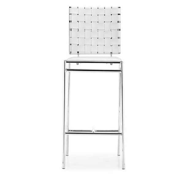 Criss Cross White and Chromed Steel Counter Chair, Set of Two, image 3