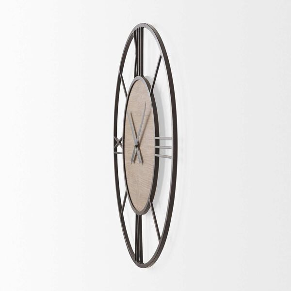 Brielle Black Iron with Wood Round Wall Clock, image 3