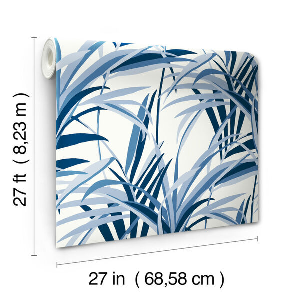 Tropics Blue White Tropical Paradise Pre Pasted Wallpaper - SAMPLE SWATCH ONLY, image 4