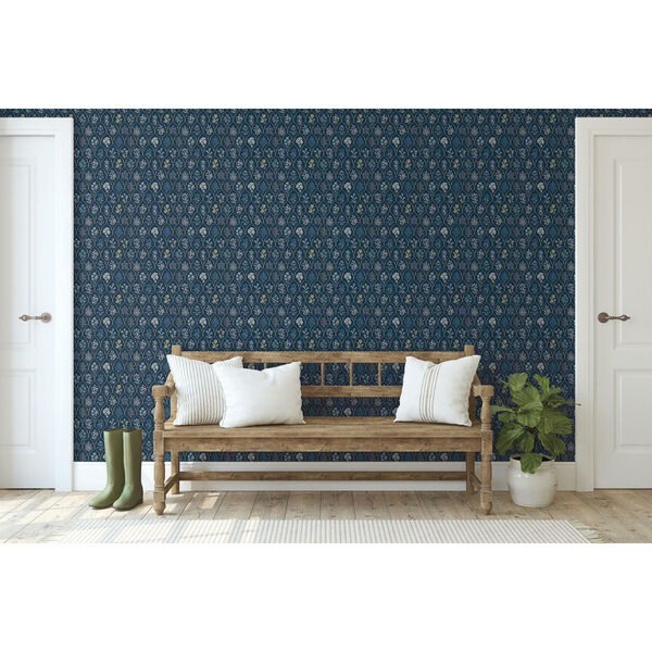 Rifle Paper Co. Navy and Gold Hawthorne Wallpaper, image 1