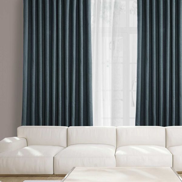 Reverie Blue Faux Linen Extra Wide Room Darkening Single Panel Curtain, image 2