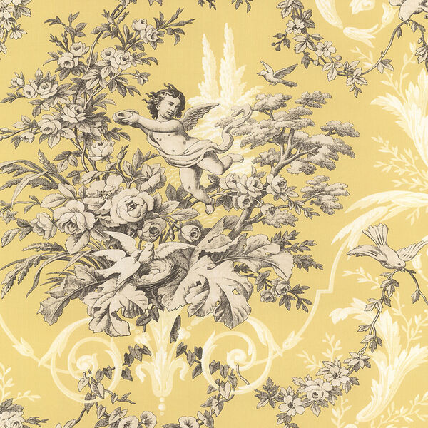 Fabric Toile Yellow and Cream Wallpaper, image 1
