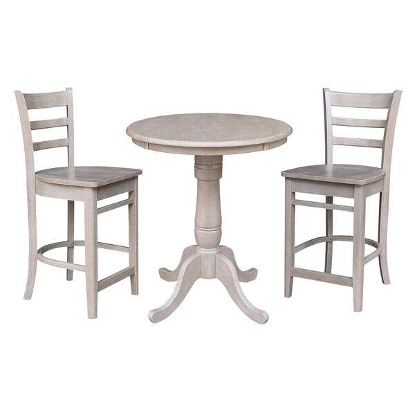 Washed Gray Taupe 30-Inch Round Pedestal Gathering Height Table with Two Counter Stool, Three-Piece, image 2