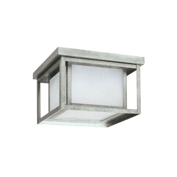 Uptown Pewter 10-Inch Two-Light Outdoor Flush Mount with Etched Glass, image 1