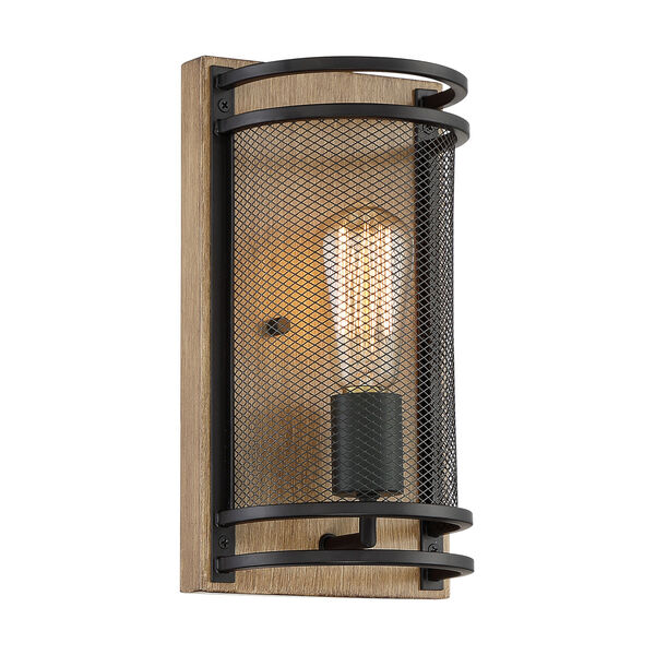 Atelier Black and Honey Wood One-Light Wall Sconce, image 1