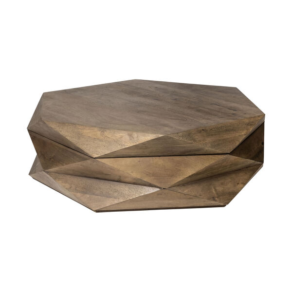 Arreto Brown Hexagonal Hinged Solid Wood Top Coffee Table, image 1