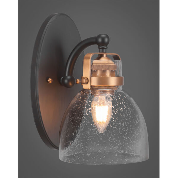 Easton Matte Black Brass One-Light Wall Sconce with Six-Inch Clear Bubble Glass, image 2