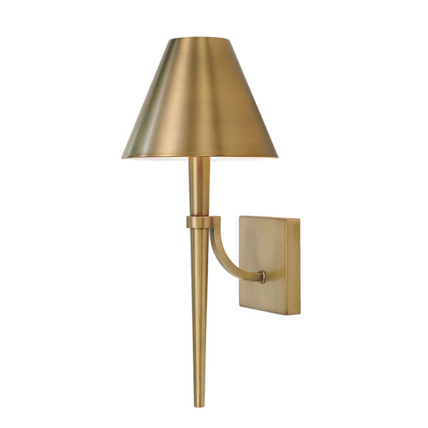 Holden Aged Brass One-Light Sconce with Metal Shade with White Interior, image 1